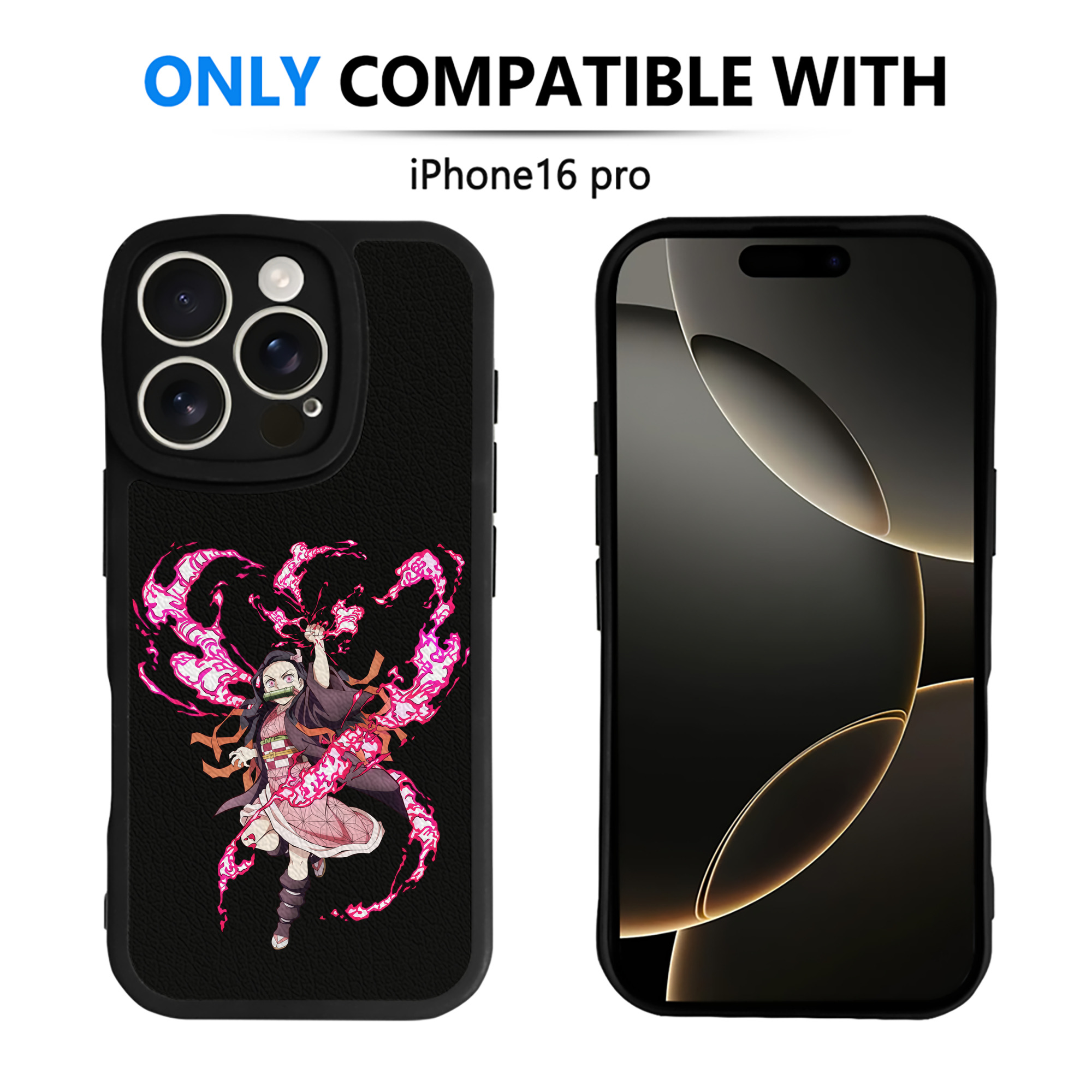 （画像用） 鬼滅の刃（きめつのやいば）竈門 禰󠄀豆子／かまど ねずこ Kamado Nezuko 【iPhone 16シリーズ対応】シリコンスマホケース（レザー調） 材質：シリコン